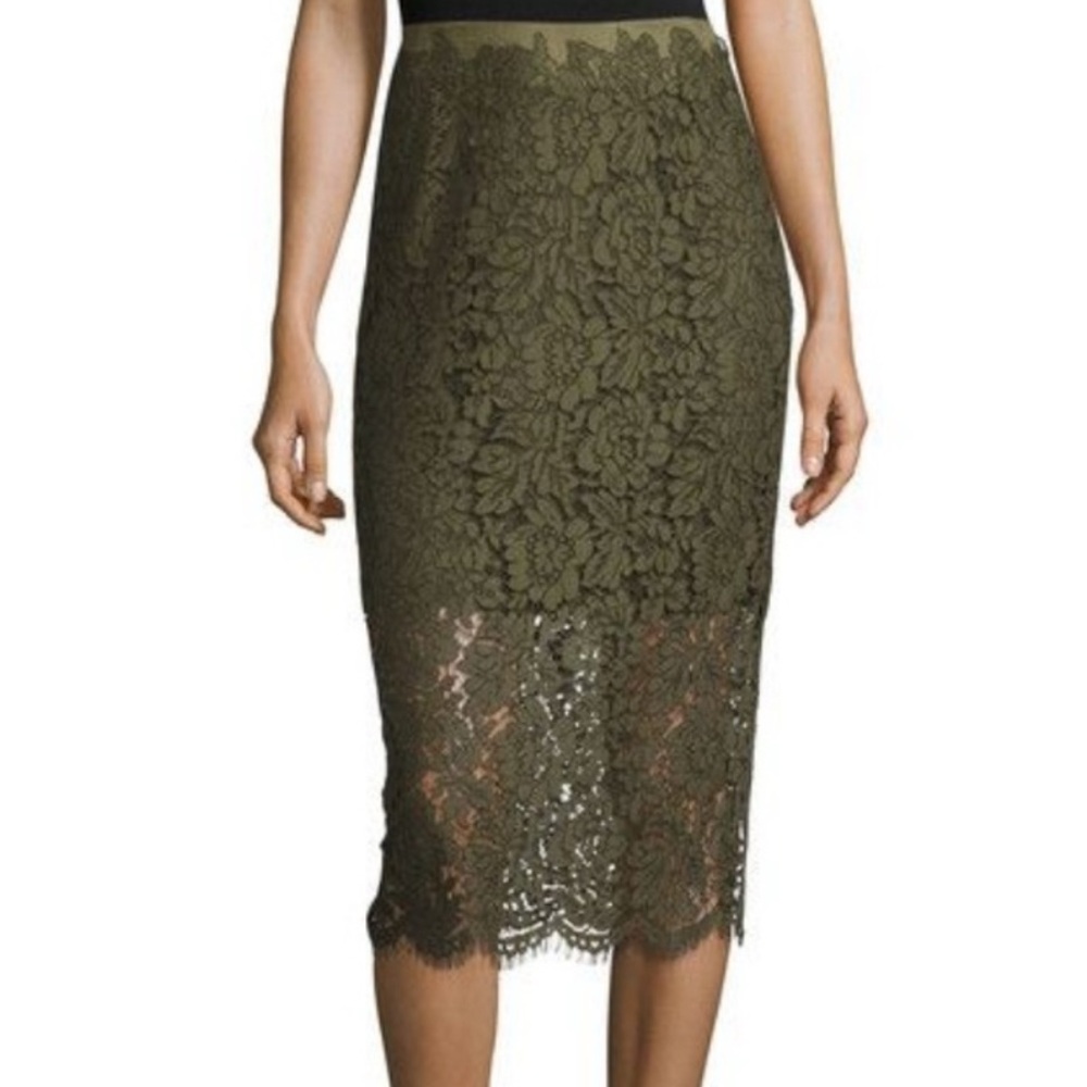 Diane Von Furstenberg Floral Lace Pencil Skirt - olive green